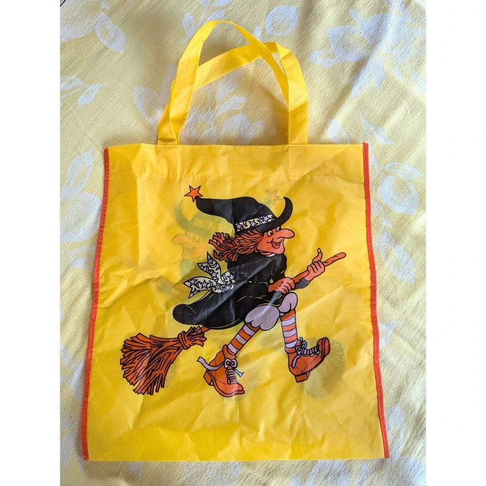 Vintage Halloween Witch Trick or Treat Bag Yellow Reusable Tote